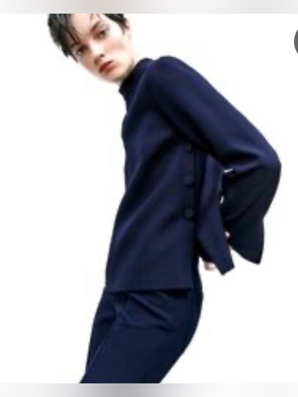 Zara Navy Side-Button Long Sleeve top